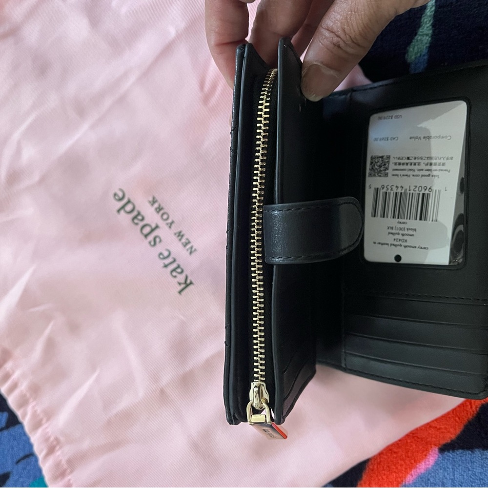 Kate Spade Black Textured Wallet with Gold Zipper